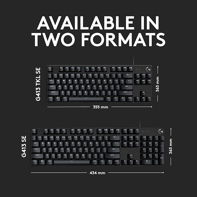 Logitech G413 SE Full-Size Mechanical Gaming Keyboard - Backlit Keyboard with Tactile Mechanical Switches Anti-Ghosting Compatible with Windows macOS - Black Aluminum
