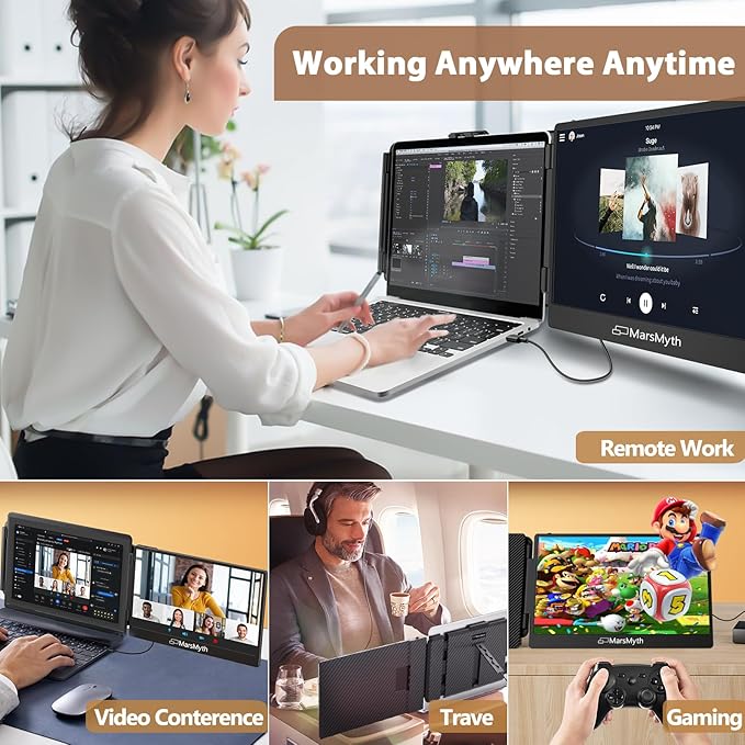 S1 Laptop Screen Extender - 14'' Portable Dual Monitor for Laptops 1080P FHD Plug &amp Play Portable Monitor for 13''-17'' Laptops Compatible with Windows Mac PS5 Dex Android Switch