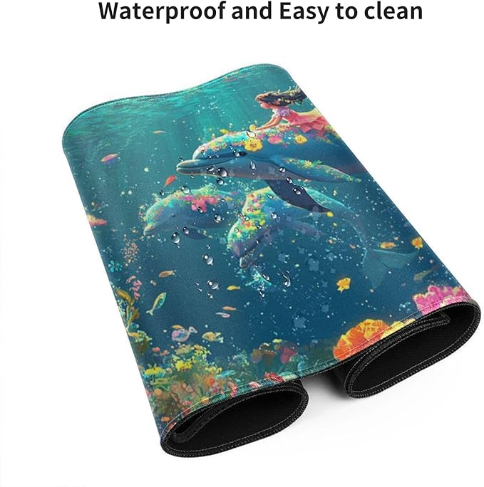 3XL Huge Ocean Mouse Pads Oversized 48x24 - Extra Large Gaming XXXL Mouse Pad for Full Desk - Whales Marine Life Mousepad with Stitched Edges Non-Slip Rubber Base Desk Mat