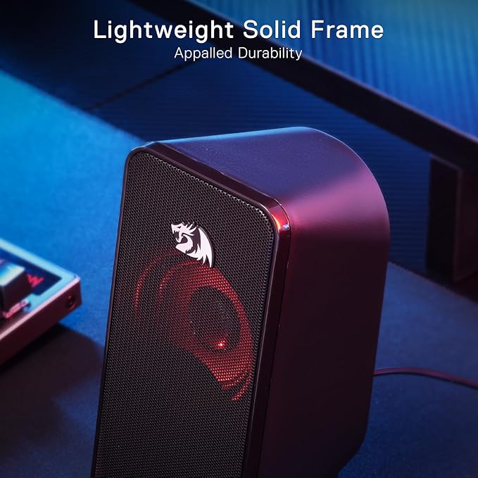 Redragon GS500 Stentor PC Gaming Speaker 2.0 Channel Stereo Desktop Computer Speaker with Red Backlight Quality Bass and Crystal Clear Sound USB Powered with a 3.5mm Connector