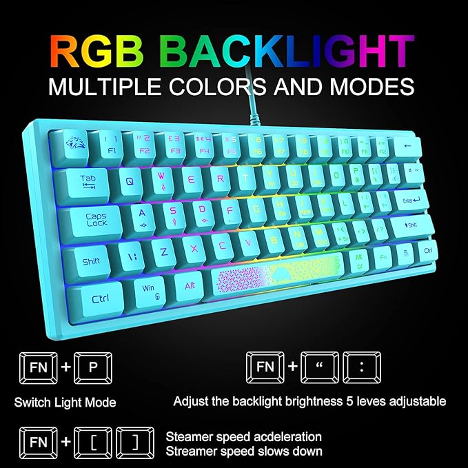 60% Gaming Keyboard and Mouse Combo Samll Mini RGB Backlight Mechanical Feeling and Honeycomb Optical Mouse Mouse pad for Gamers and Typists