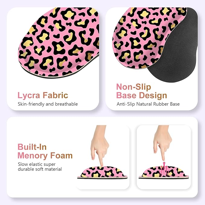Large Gaming Mouse Pad Set 4 in 1 Extended Keyboard Desk Mat with Wrist Rest PC Computer Game Mousepad Set Non-Slip Desk Pad Easy Typing Pain Relief for Home Office I Pink Leopard Print