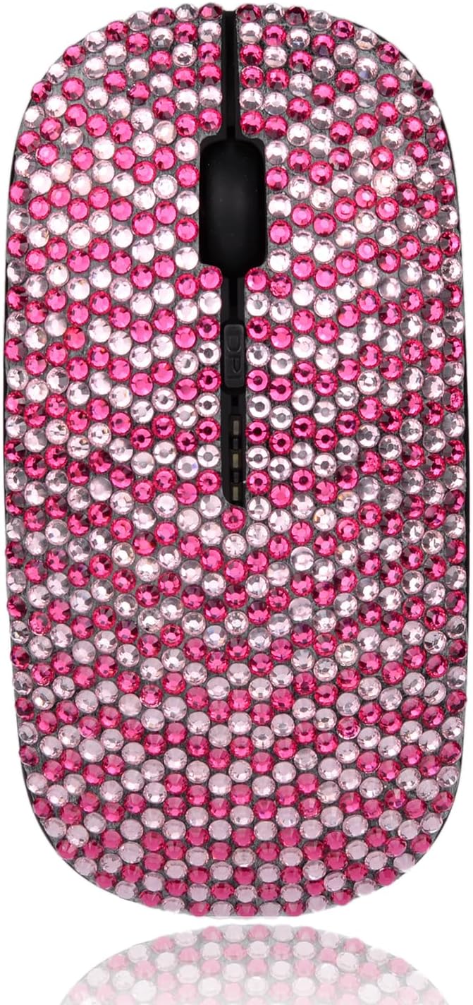WONGS Luxury Full Stars Pink Crystal Rhinestone Rechargeable Slim Silent 2.4G Wireless Mouse for Laptop Computer Cute Graphics Design Diamonds Mouse - Full Star