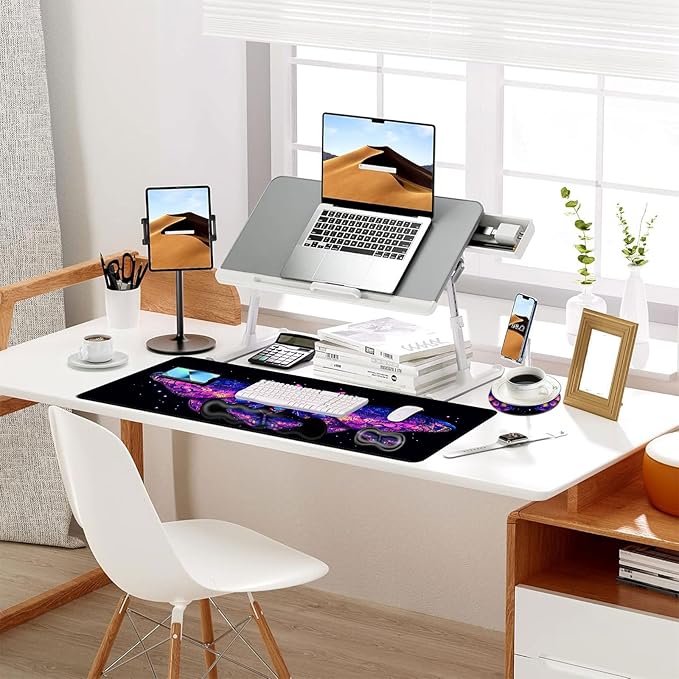 Keyboard Mouse Pad Set Extended Gaming Mouse Pad+Ergonomics Keyboard Wrist Rest Support Memory Foam Easy Typing Pain Relief 4Pcs XL Ultra Thick Desk MatNeon Galaxy Butterfly