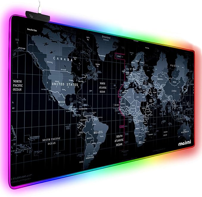 Extended RGB Gaming Mouse Pad Extra Large Gaming Mouse Mat for Gamer Waterproof Office Desktop Mat with 10 Lighting Mode for PC Computer RGB Keyboard Mouse - 31.5'' x 15 x 4mm(Map)