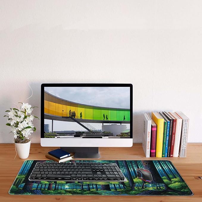 Keyboard Mouse Pad SetLarge Desk Pad+Keyboard Wrist Rest+Mouse Pad Wrist Support+CoasterEasy Typing Pain Relief Non-Slip Mousepad Wrist Support Mousepad Set Home OfficeVan Gogh Forest