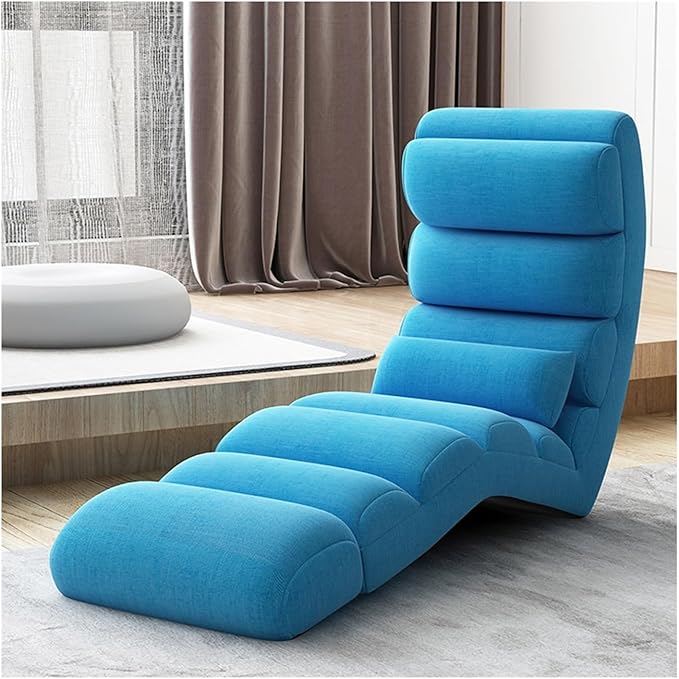 Floor Chair 13 Gear Adjustable Back Support Folding Sofa Bed Ergonomic Large Support Lounger Easy for Storage Comfortable Padded Gaming Chair(Blue)