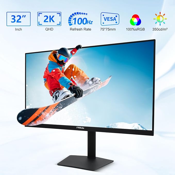 32 Inch Large Touchscreen Monitor QHD 1440P 100HzUSB-C HDMI DisplayportHeight/Swivel/Tilt/Rotating Adjustable Stand IPS Multi-Touch PC Monitor for mall Office Gaming