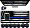 Large Gaming Mouse Pad with Stitched Edges Extended XXL Mousepad Office Desk Pad Writing Pad 31.5 x 11.8 inErgonomic Memory Foam Keyboard Wrist Rest SupportRetro Blue Line American Flag Desk Mat