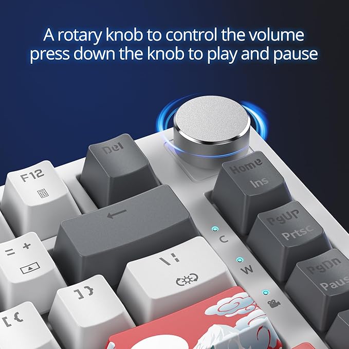 Fogruaden Wired 75% Percent Mechanical Keyboard Hot Swappable Red Switch TKL Mechanical Keyboard Gasket Mount RGB Backlit Compact Gaming Keyboard with Volume Knob(GreyWhite)