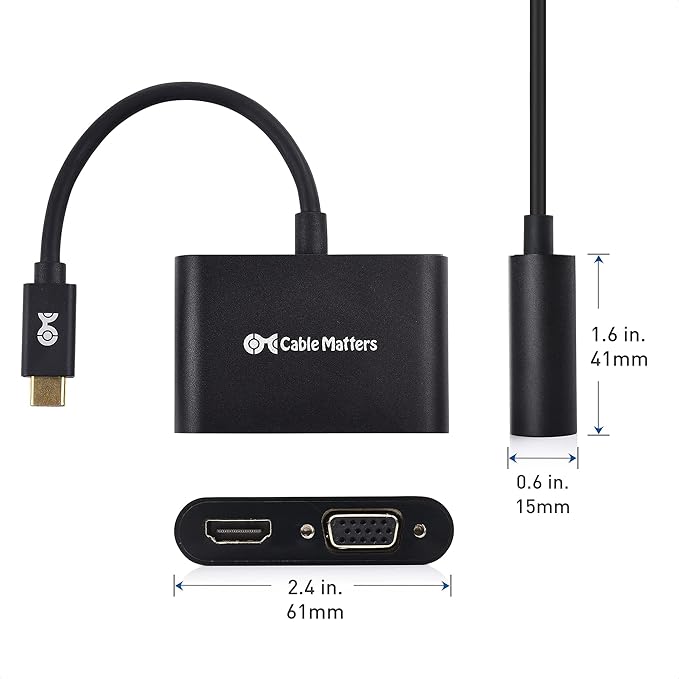 Cable Matters Aluminum USB C to HDMI VGA Adapter for Surface Pro 7 MacBook Pro Dell XPS 13 and More - Thunderbolt 4 / USB4 / Thunderbolt 3 Port Compatible