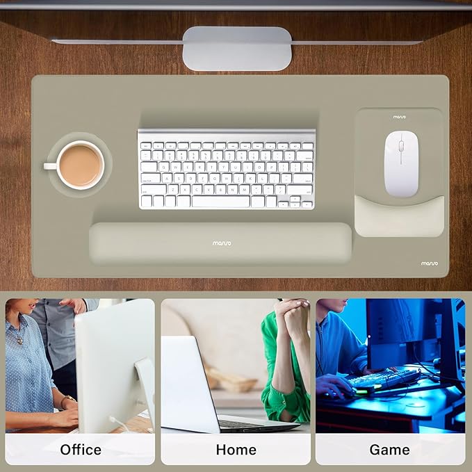 MOSISO Keyboard Mouse Pad Set Large Gaming Mouse Pad&ampRectangular Keyboard Wrist Rest&ampMousepad with Wrist Rest&ampCoaster Ergonomic Non-Slip&ampEasy Typing Pad with Curved Silicone Lining