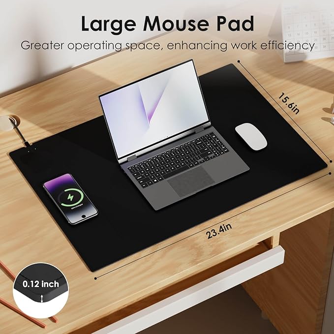 Magnetic Mouse Pad with Wireless Charging 23.4'' x 15.6'' Extra Large Desk Pad Waterproof and Scratch-Resistant Mousepad Charcoal Black Computer Mouse Mat for MacBook PC Laptop