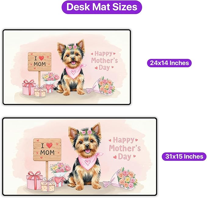 Happy Mother's Day Yorkshire Terrier Love Dog Mom Heart Flower Desk Mat Full Keyboard Mouse Pad Yorkie Dog Lover Gifts Large Mousepad 12004