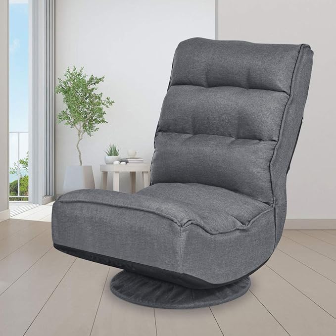 Giantex 360 Degree Swivel Floor Chair Folding Floor Gaming Chair with 6 Positions Adjustable Lazy Sofa Lounge Chair w/Tufted Back Support Video Gaming Chair for Reading TV Watching (Gray)
