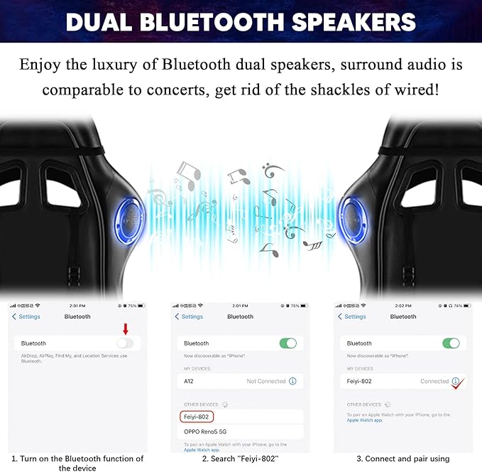 RGB Gaming Chair with Speakers Full Massage Video Game Chair with Footrest Ergonomic Office Chair PU Leather Recliner Swivel Computer Chair with Lumbar Support Headrest High Back Gamer ChairWhite