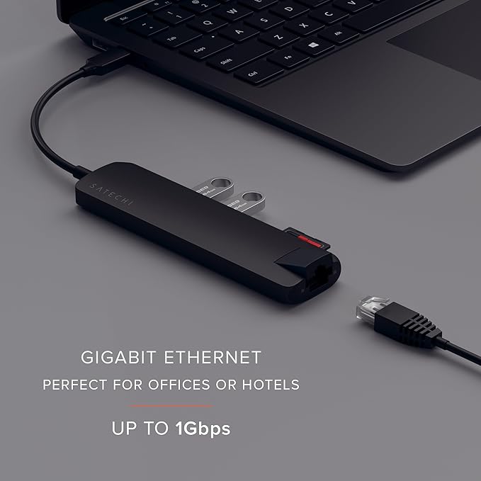Satechi USB C Hub Multiport Adapter with 4K HDMI 60W USB C PD Charging 2X USB-A Ethernet Micro/SD Card Readers for MacBook Windows - Black