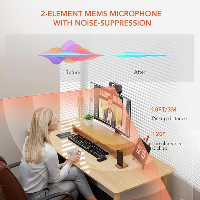 NUROUM V15AFL 2K Webcam with Ring Light for Streaming Autofocus Webcam for PC w/Noise Cancelling Dual Mics 1080P 60fps 75° FOV&ampLightweight USB Web Camera Plug&ampPlay for Zoom/Teams/OBS/Xspli