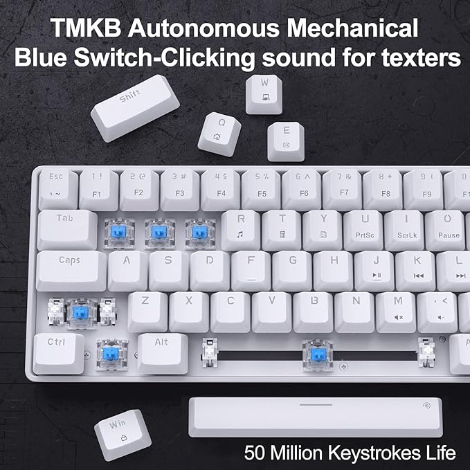 DIERYA T68SE 60% Gaming Mechanical KeyboardUltra Compact Mini 68 Key with Blue Switches Wired KeyboardAnti-Ghosting Keys for Windows Laptops and PC GamersWhite