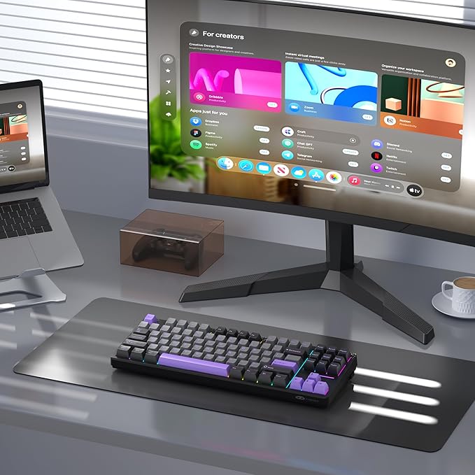 MageGee LIGHT87 Wireless Creamy Keyboard Gasket Structure Hot Swappable Mechanical Keyboards 2.4G/USB-C/BT5.0 RGB Backlit Gaming Keyboard for Win/Mac/PC 4000mAh Battery PBT Keycaps Purple
