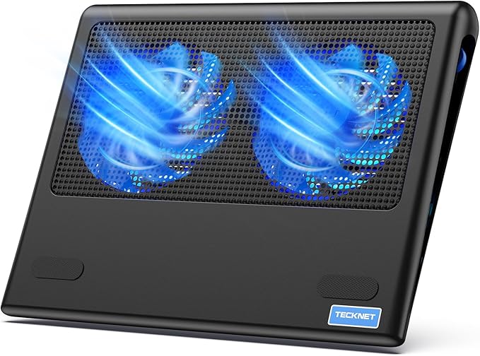 TECKNET Laptop Cooling Pad - 12-15.6 Laptops Cooler Powerful Cooler and Ultra Quiet for Gaming Laptops Pad 2 Wind Speed Adjustable USB A &amp C Powered Cooler Stand with Laptop Fan LED (Blue)