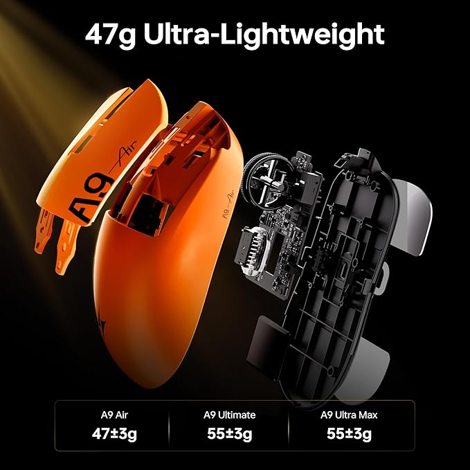 ATK Dragonfly A9 Air Wireless Gaming Mouse 47g Lightweight PAW3950 Ultra Sensor Nordic 54L15 MCU 8K Polling 300 Hr Battery Life Dual-Mode 2.4G/Wired