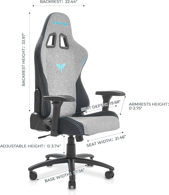 Gaming Chair 4D Adjustable Armrests - 155° Reclining &amp 320lb Capacity High Back Ergonomic Computer Chair with Lumbar Support Fabric Office Chair for Adults (Gray)