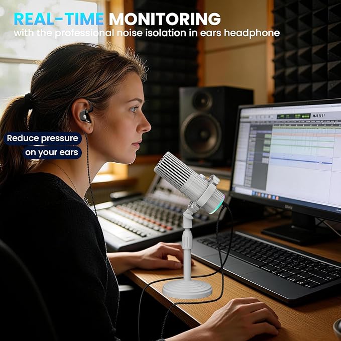BASN USB/XLR SL2000 Dynamic Microphone and Bsinger 2nd Generation Dual Dynamic Drivers in Ear Monitor Headphones Set for Podcast Live Streaming Gaming Recording
