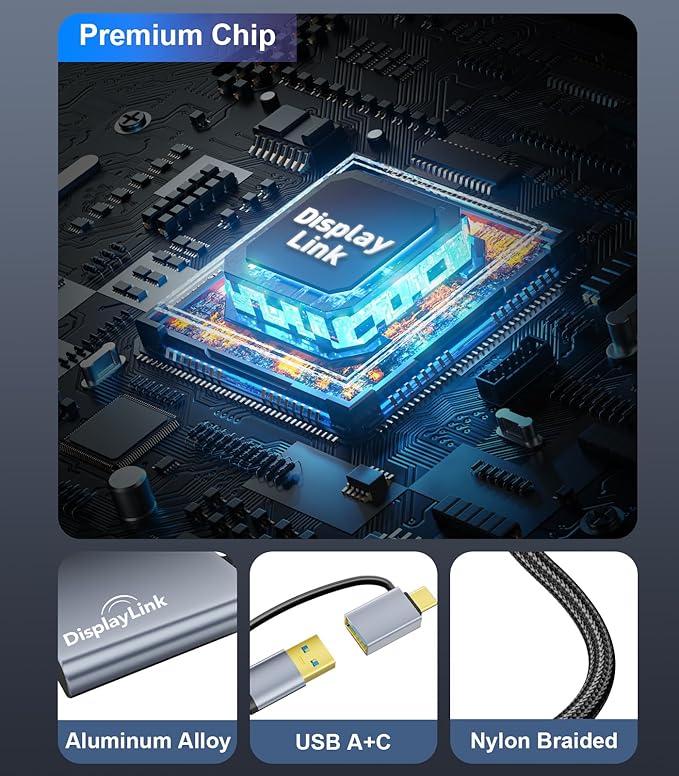 USB C to Dual HDMI Adapter |4k@60Hz| for Mac M1/M2/M3Displaylink(DL6950) HDMI Spilitter Extended Display for Dual Monitors Compatible with Windows MacBook Pro/AirDriver Required