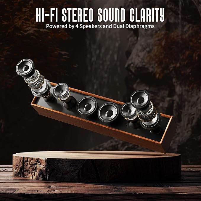 Retro Computer Speakers - Wooden Sound Bar with Bluetooth 5.3 &amp USB Connectivity | Universal Compatibility for PC Desktop Laptop Monitor Tablet &amp Smartphone