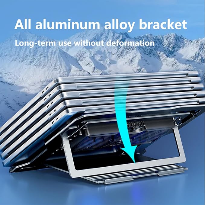 Height Adjustable Riser - Cooling Laptop Stand Rechargeable Quiet Pad | Ergonomic Notebook Support Station Portable Desk Holder with Fan Laptop Cooler for Girlfriend or Boyfriend