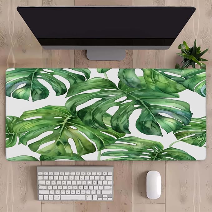 Summer Palm Green Leaf Large Mouse Pad Gaming Mousepad Desk Mat for Desktop Computer Keyboard Waterproof Mouse Mat Desk Pad with Non-Slip Base for Game School Office Home 35.4 x 15.7