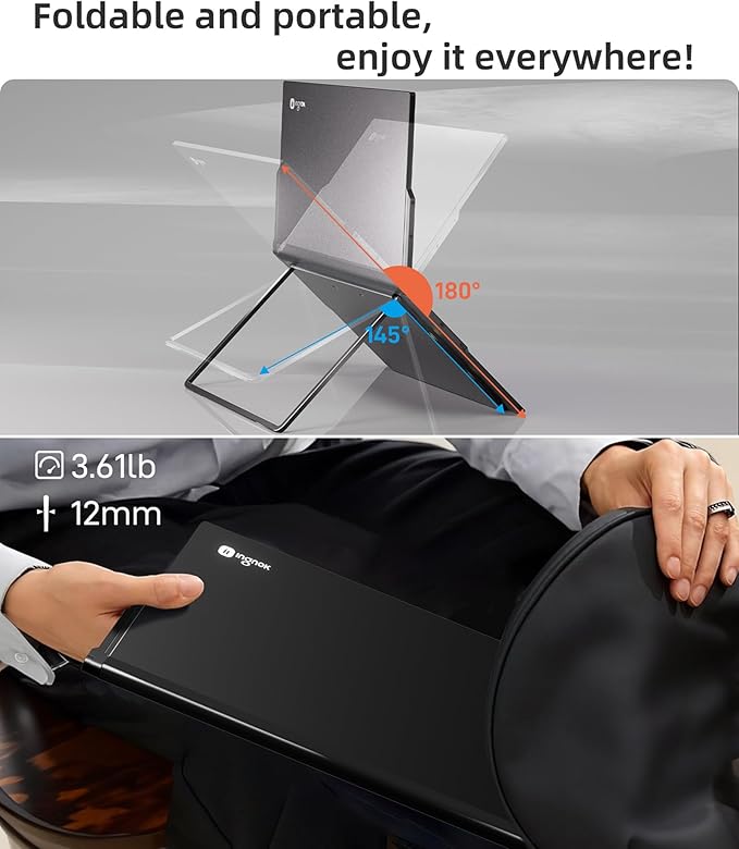 Ingnok Dual Portable Monitor15.6inch FHD 1080P Screen with USB-C mini HDMI Foldable Screen DesignPortable Dual Monitor Compatible with Windows/Mac Easy Setup for Work