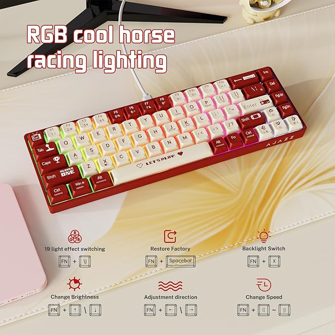 AJAZZ AK680 Mechanical Gaming Keyboard and mouse Combo Hot-Swappable PBT Keycaps RGB Backlit Full Keys Programmable Anti-Ghosting USB-C Wired 60% Ultra-Compact Mini Wired Keyboard for Windows PC Mac R