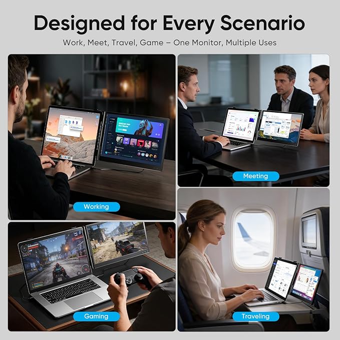 Laptop Screen Extender 14 FHD 1080P Dual Screen Monitor for Laptop Ultra-Light Portable Monitor with USB-C/HDMI Plug &amp Play for Windows/Mac/Chrome/Linux/Android/Switch/PS5