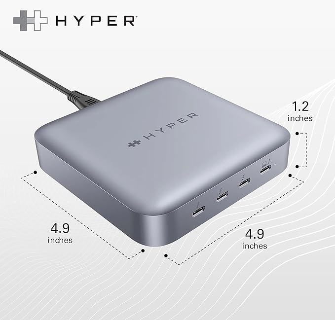 HyperDrive USB-C &amp Thunderbolt 4 Hub with Integrated GaN Power Source - Three Thunderbolt 4 Downstream Ports and One Upstream Port with 96W Passthrough Charging