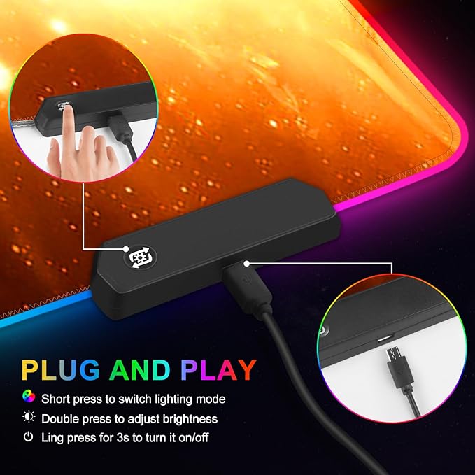 ARTSO RGB Gaming Mouse Pad Large Extended LED Mouse Mat XXL 35.4x15.7 inch 14 Lighting Modes 2 Brightness Non-Slip Rubber Base Mousepad Waterproof Keyboard MatUniverse Space Starry Sky