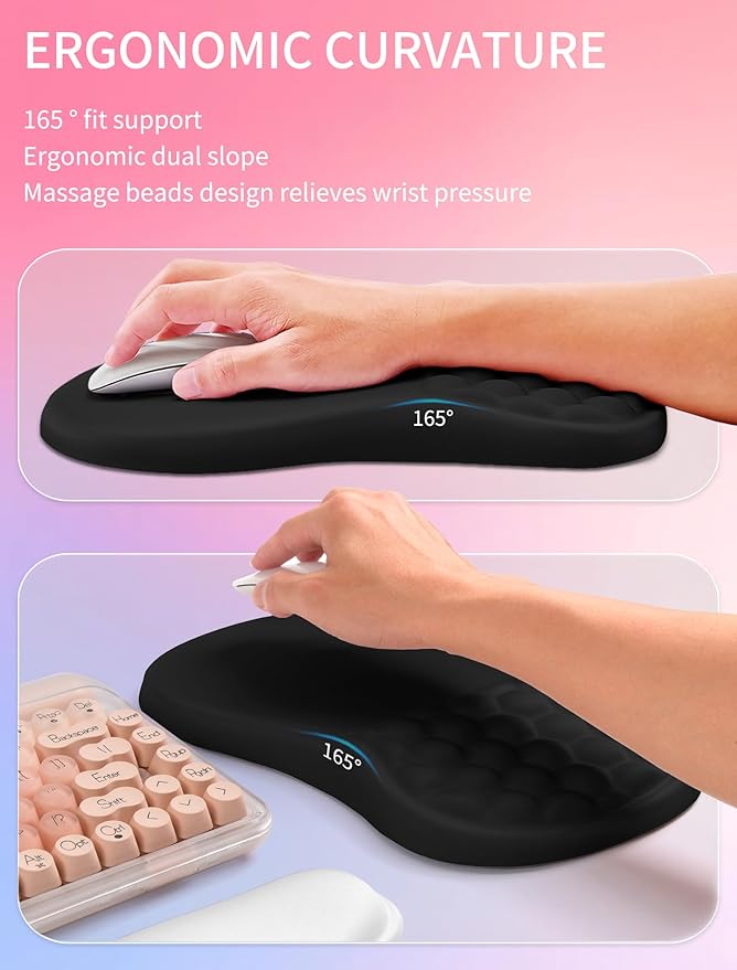 Hokafenle 2in1 Combination Wave Keyboard Wrist Rest and Ergonomic Curvature Mouse Pad Wrist Support for Relieve Wrist Pain Filled with Soft Cushion Memory Foam Black
