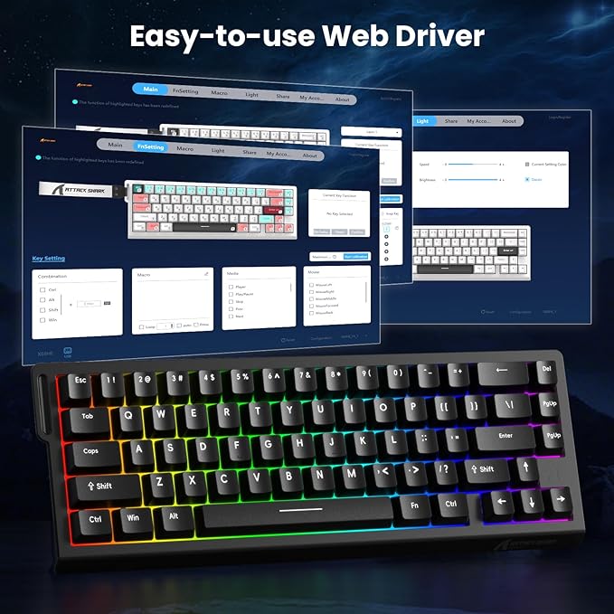ATTACK SHARK X68 HE 8000Hz Rapid Trigger Keyboard 0.01mm RT Accuracy Wired Gaming Keyboard with Magnetic Switch Adjustable Actuation Rapid Trigger Snap Tap RGB Lighting for PC/Mac Black