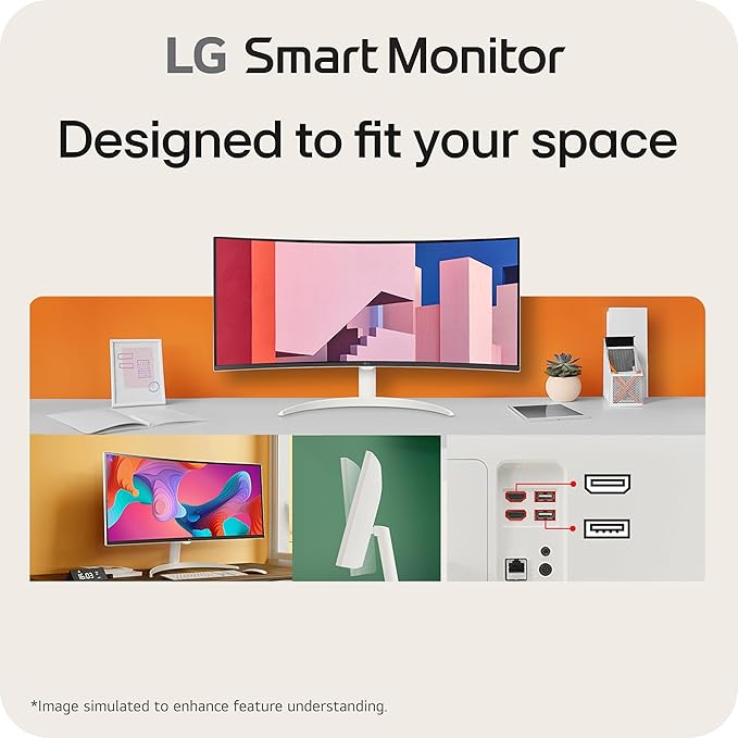 LG 34SR60QC-W 34-inch QHD (3440x1440) Curved Smart Monitor with Streaming UltraWide Screen webOS HDR10 100Hz Built-in Speaker AirPlay2 Screen Share Bluetooth ThinQ App White