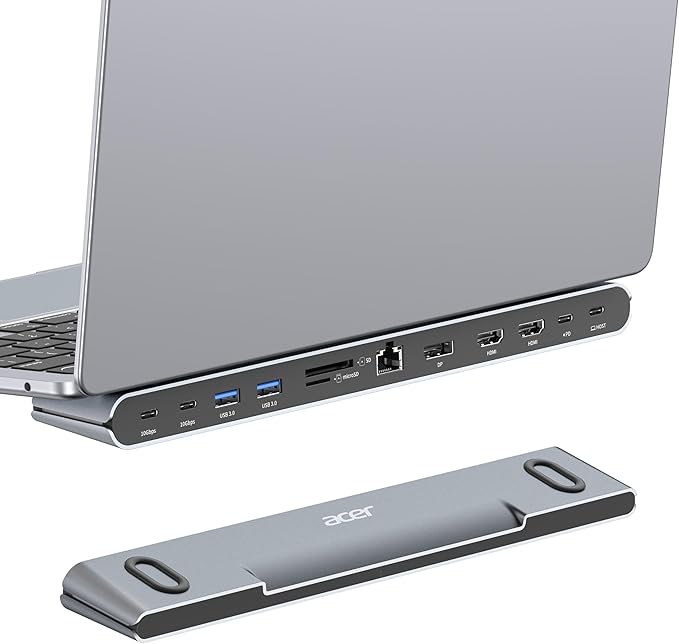 Acer Docking Station 3 Monitors 11-in-1 Laptop Docking Station Stand with DP 8K + Dual HDMI 4K@60Hz Ethernet 10Gbps Data 100W PD SD/TF USB C Dock with Detachable Cable for Acer/Dell/Mac/HP