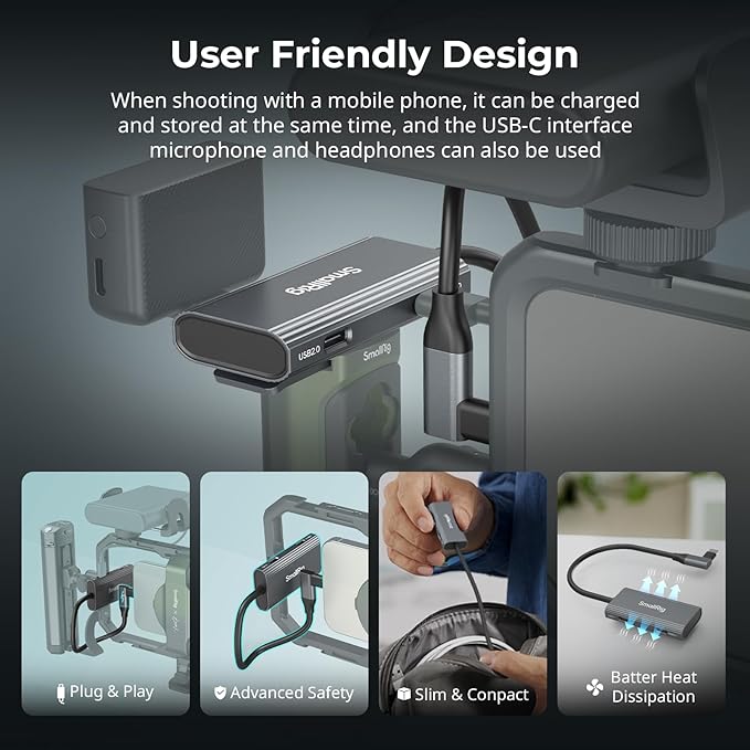 SmallRig 4-in-1 USB-C Hub with a Cold Shoe Mount Type- C Multiport Hub with PD 100W / USB-C 3.1/2.0 with Audio Adapter x 2 for Mobile Shooting of ProRes Videos at 4K 60fps - 4598