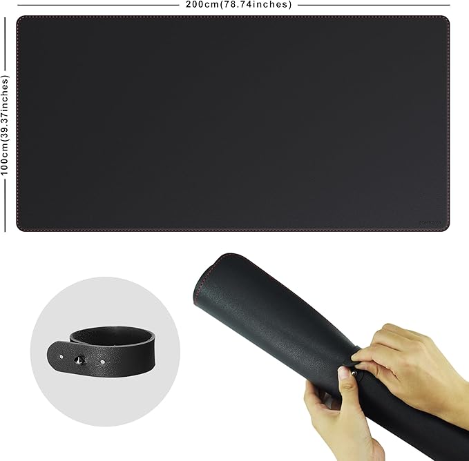 ZORESYN Office Desk Mat 78.7x39.4inch Large Mouse pad Desktop Cover Waterproof PU Leather Desk Blotter Protector with Non Slip Base for Home Office (Black)