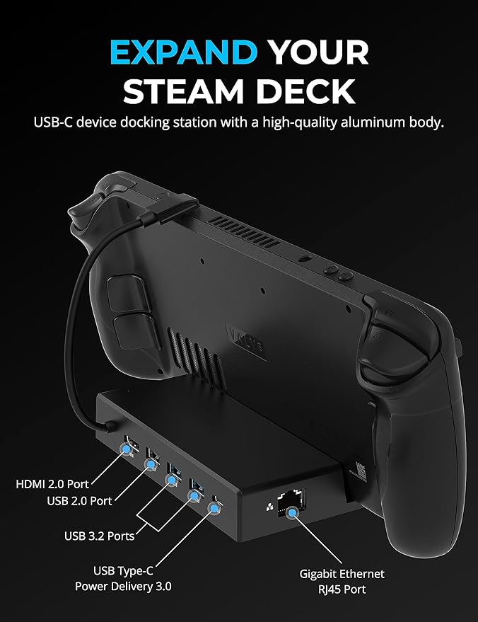 SABRENT Docking Station Compatible with Steam Deck 7-in-1 Dock with M.2 SSD Slot HDMI 2.0 4K@60Hz Gigabit Ethernet Dual USB-A 3.2 and Single USB 2.0 Ports with 90W USB-C Charging Port