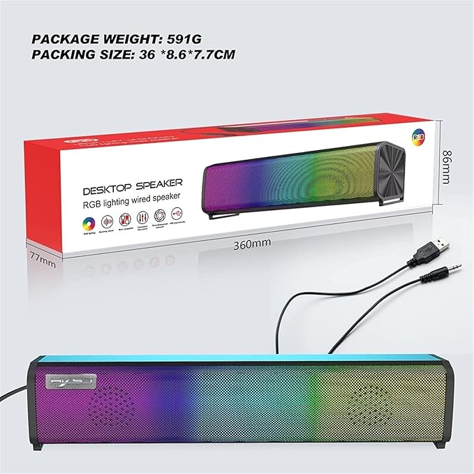 Computer Speakers Wired Computer Sound Bar Enhanced Stereo USB Powered Soundbar Speakers One Button Control for PC Tablets Laptop Cellphones