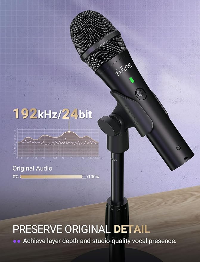 FIFINE USB/XLR Dynamic Microphone for Podcast Recording Studio Handheld Mic Set with Desktop Stand for Vocal Voice Over Streaming Black-AmpliTank TANK2