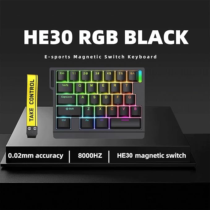 HE30 Rapid Trigger Gaming KeyboardOne-Handed Magnetic Switch Hall Effect RGB HotSwap Custom Mechanical Keyboard Adjustable Actuation8kHz Hyper Polling Rate Mini Macro Gasket Keypad (Black)