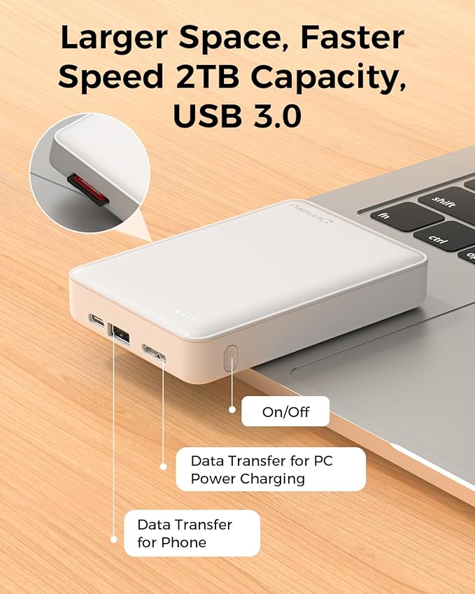 NEWQ Hard Drive for Phone &amp Computer: USB Flash Storage Device Photo Memory Stick for iPhone iPad MacBook Compatible with Apple iOS &amp Android Cellphone Backup Pictures Videos Etc (2 TB)