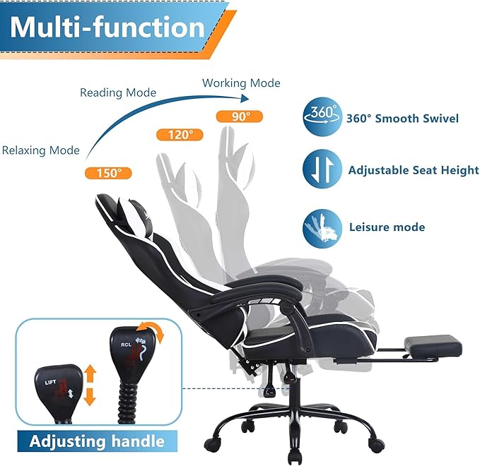 Gaming Chair Office Chair with Foot Rest &amp Armrest Ergonomic Gaming Chairs for Adults Office Gaming Chair with Lumbar Support &amp Headrest Big and Tall Chair for Office or Gaming Black &amp