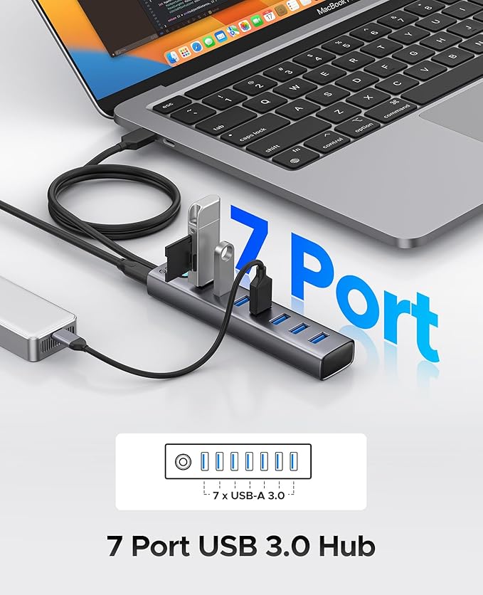 ORICO Multiport Aluminum USB Hub with 3.28 Ft Cable 7 Ports USB 3.0 Hub+ 4 Ports USB 3.2 Hub